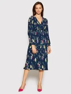 Κουπόνι 💯 DKNY Γυναίκες Πλεκτά Φορέματα Φόρεμα υφασμάτινο DD1A7144 Σκούρο μπλε Regular Fit 💯