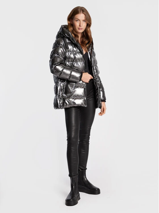 Εκπτωση ⭐ DKNY Γυναίκες Χειμωνιάτικα Μπουφάν Μπουφάν πουπουλένιο DL1MPF63 Ασημί Regular Fit 😍 - Image 2