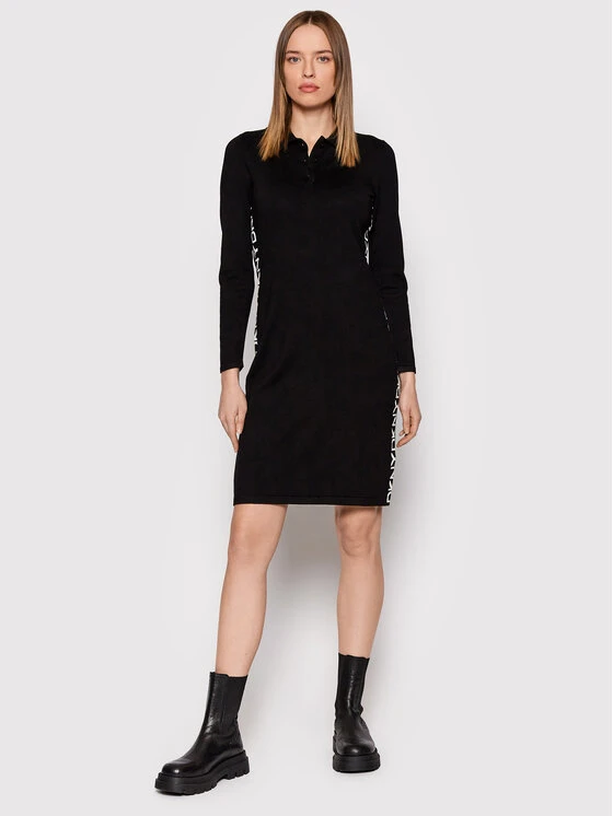 Πολύ καλή προσφορά ❤️ DKNY Γυναίκες Πλεκτά Φορέματα Φόρεμα υφασμάτινο DD1JN287 Μαύρο Regular Fit 💯 - Image 2