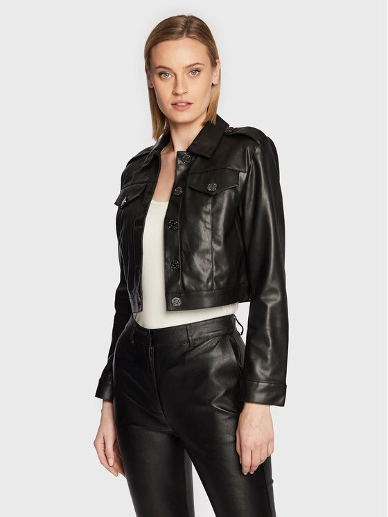 ΧΟΝΔΡΙΚΟ ΕΜΠΟΡΙΟ ⭐ DKNY Γυναίκες Δερμάτινα Μπουφάν Μπουφάν από απομίμηση δέρματος DD2G4315 Μαύρο Regular Fit ⭐