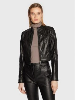 Το φθηνότερο 😍 DKNY Γυναίκες Δερμάτινα Μπουφάν Μπουφάν από απομίμηση δέρματος DD2G4336 Μαύρο Regular Fit ⌛