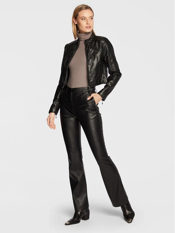 Το φθηνότερο 😍 DKNY Γυναίκες Δερμάτινα Μπουφάν Μπουφάν από απομίμηση δέρματος DD2G4336 Μαύρο Regular Fit ⌛ - Image 2