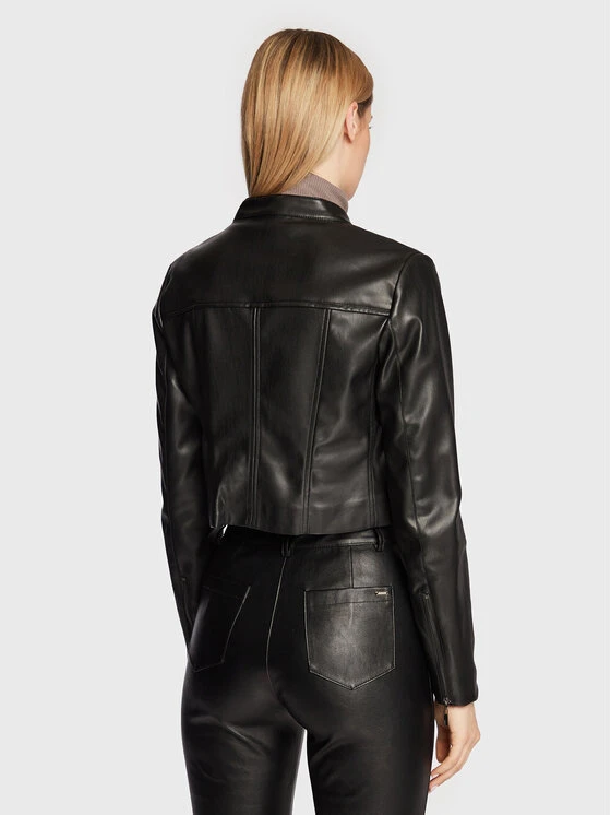 Το φθηνότερο 😍 DKNY Γυναίκες Δερμάτινα Μπουφάν Μπουφάν από απομίμηση δέρματος DD2G4336 Μαύρο Regular Fit ⌛ - Image 3