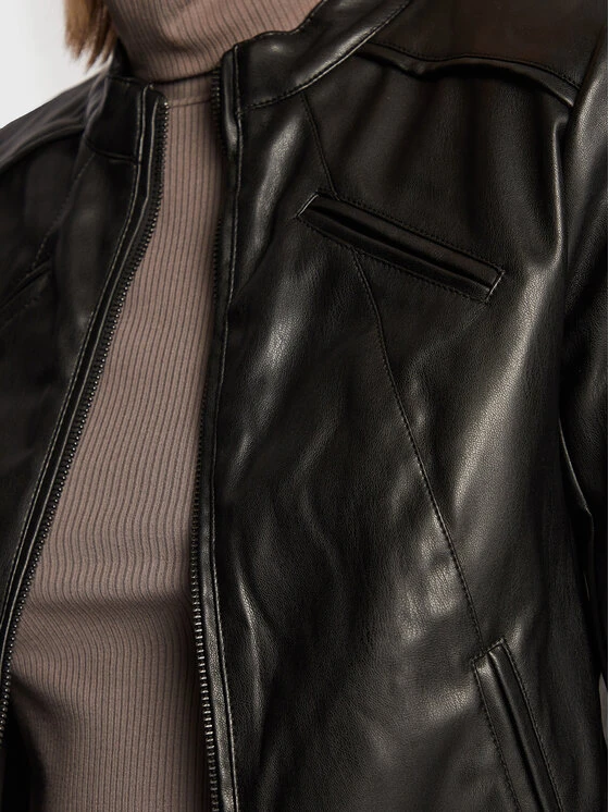 Το φθηνότερο 😍 DKNY Γυναίκες Δερμάτινα Μπουφάν Μπουφάν από απομίμηση δέρματος DD2G4336 Μαύρο Regular Fit ⌛ - Image 6