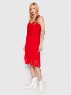 Flash Sale 💯 DKNY Γυναίκες Καλοκαιρινά Φορέματα Φόρεμα καλοκαιρινό P22DAEJR Κόκκινο Regular Fit 😀