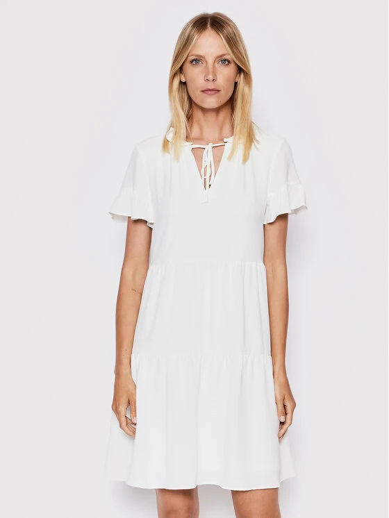 Εκπτωση 🔥 DKNY Γυναίκες Καλοκαιρινά Φορέματα Φόρεμα καλοκαιρινό DD2B7670 Λευκό Regular Fit 🤩