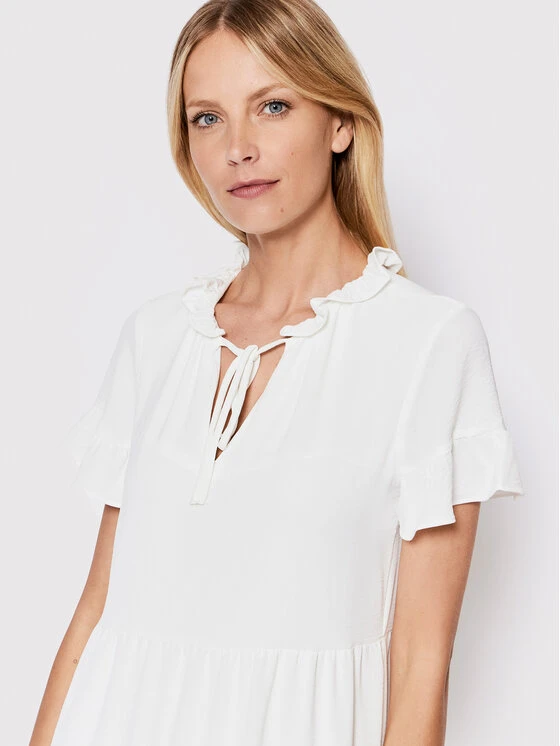 Εκπτωση 🔥 DKNY Γυναίκες Καλοκαιρινά Φορέματα Φόρεμα καλοκαιρινό DD2B7670 Λευκό Regular Fit 🤩 - Image 4