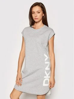 Η καλύτερη συμφωνία 🌟 DKNY Γυναίκες Πλεκτά Φορέματα Φόρεμα υφασμάτινο P0RD1B2J Γκρι Regular Fit 🤩