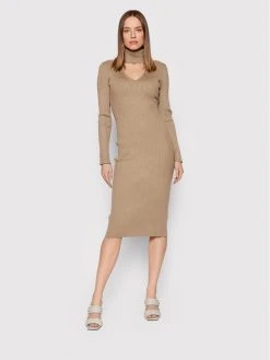 Εξοδος 🌟 DKNY Γυναίκες Πλεκτά Φορέματα Φόρεμα υφασμάτινο P1KUAPA0 Καφέ Slim Fit 🔔