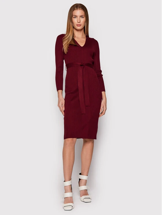 Πολύ καλή προσφορά ✔️ DKNY Γυναίκες Πλεκτά Φορέματα Φόρεμα υφασμάτινο DD1HN931 Μπορντό Slim Fit 😉 - Image 2
