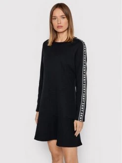 Best Pirce 😀 DKNY Γυναίκες Πλεκτά Φορέματα Φόρεμα υφασμάτινο DD1GD244 Μαύρο Relaxed Fit 🔔