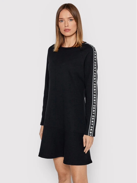 Best Pirce 😀 DKNY Γυναίκες Πλεκτά Φορέματα Φόρεμα υφασμάτινο DD1GD244 Μαύρο Relaxed Fit 🔔