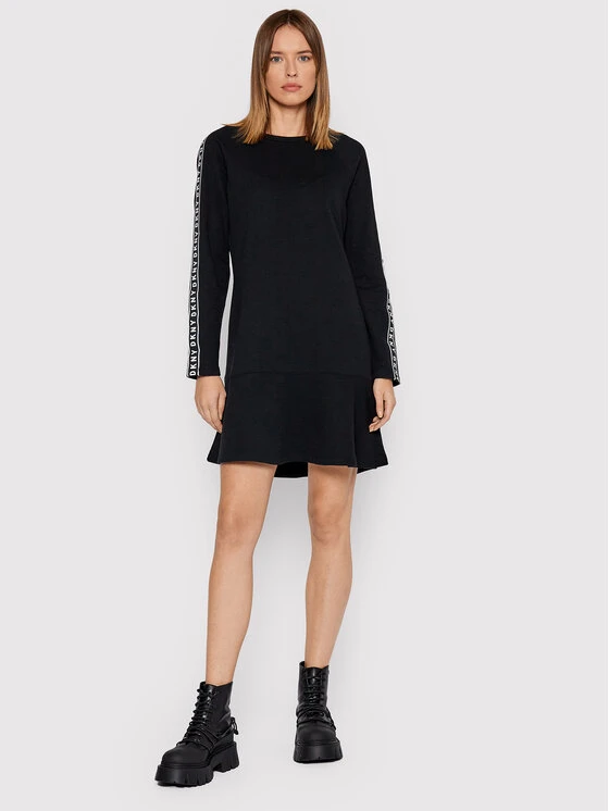 Best Pirce 😀 DKNY Γυναίκες Πλεκτά Φορέματα Φόρεμα υφασμάτινο DD1GD244 Μαύρο Relaxed Fit 🔔 - Image 2